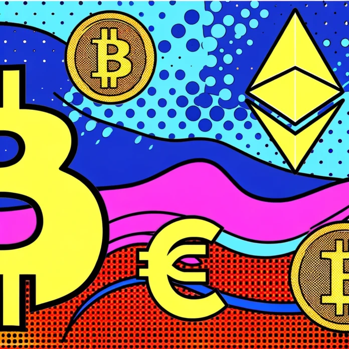 Kripto ilustracija, bitcoin, etherium, euro ( NFT KS)