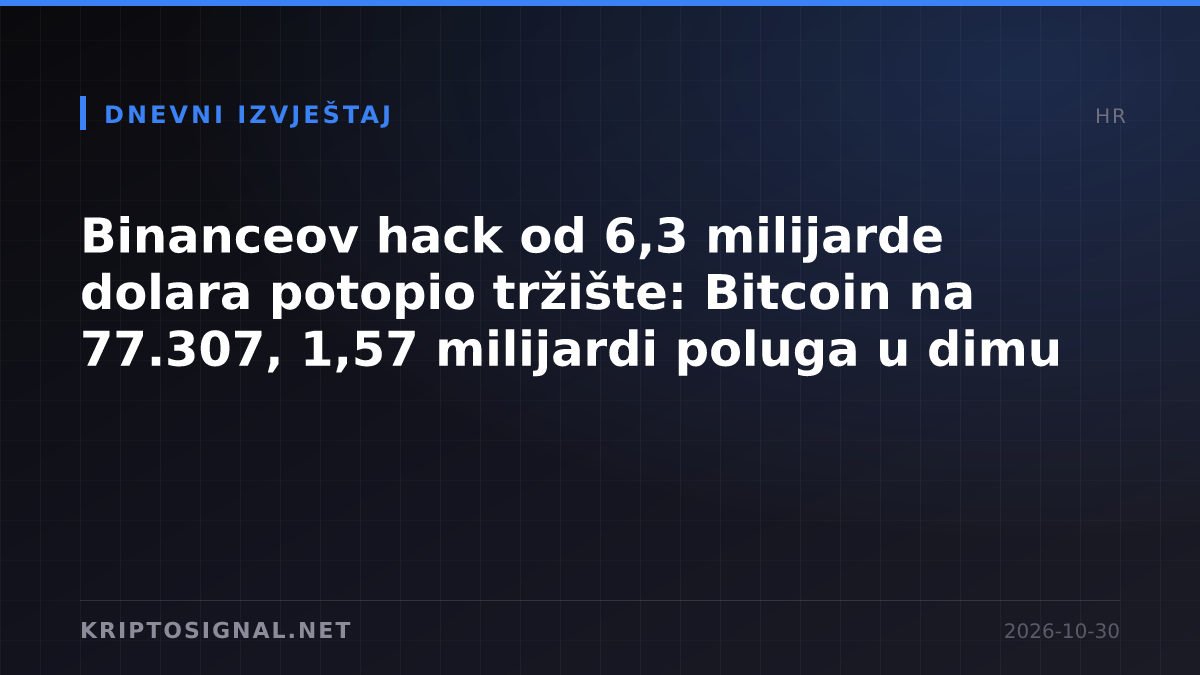 Binanceov hack od 6,3 milijarde dolara potopio tržište: Bitcoin na 77.307, 1,57 milijardi poluga u dimu