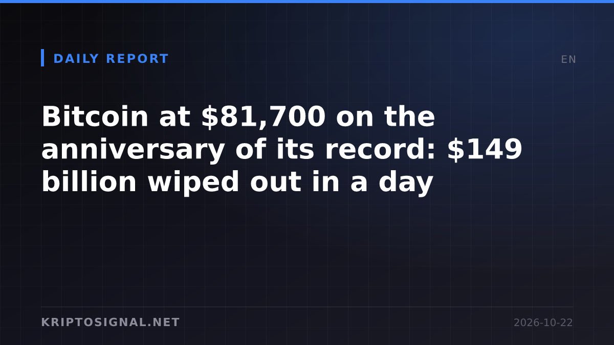 Bitcoin at $81,700 on the anniversary of its record: $149 billion wiped out in a day