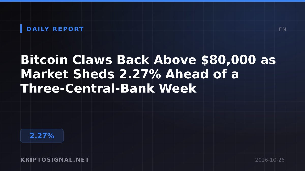 Bitcoin Claws Back Above $80,000 as Market Sheds 2.27% Ahead of a Three-Central-Bank Week