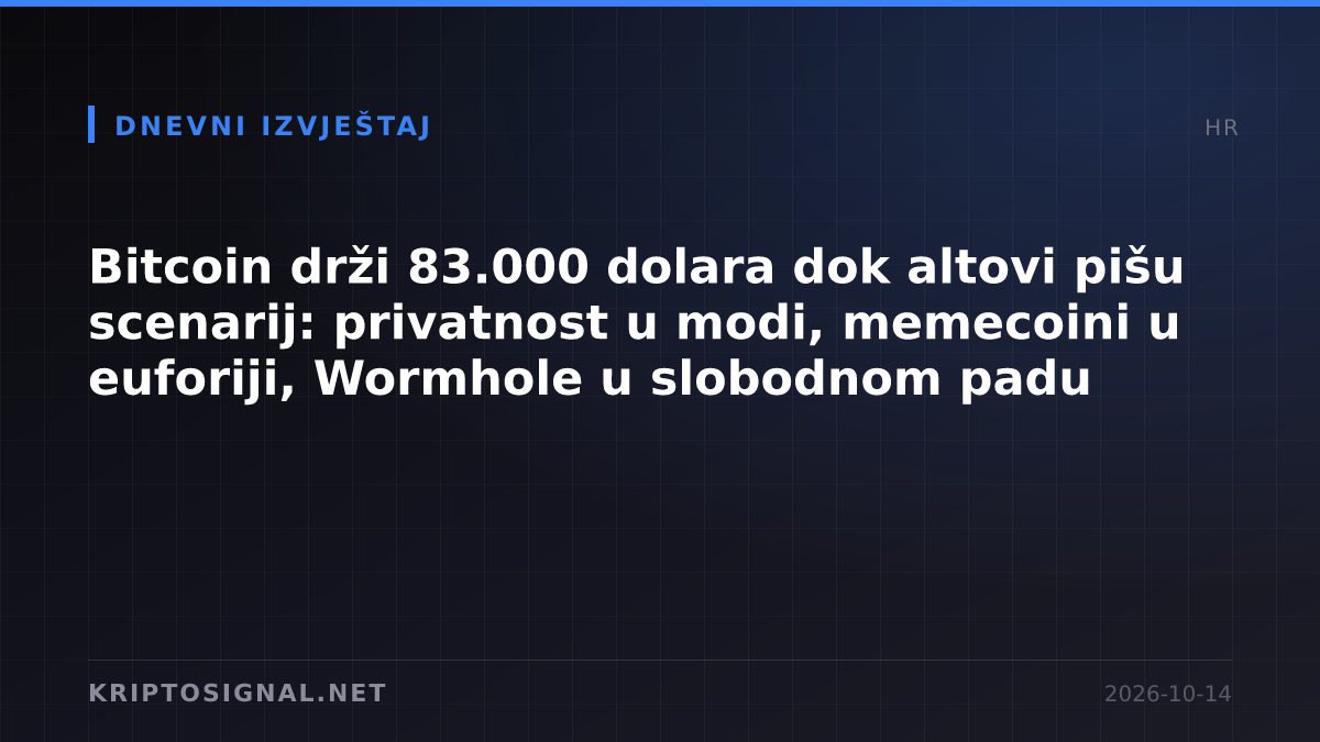 Bitcoin drži 83.000 dolara dok altovi pišu scenarij: privatnost u modi, memecoini u euforiji, Wormhole u slobodnom padu