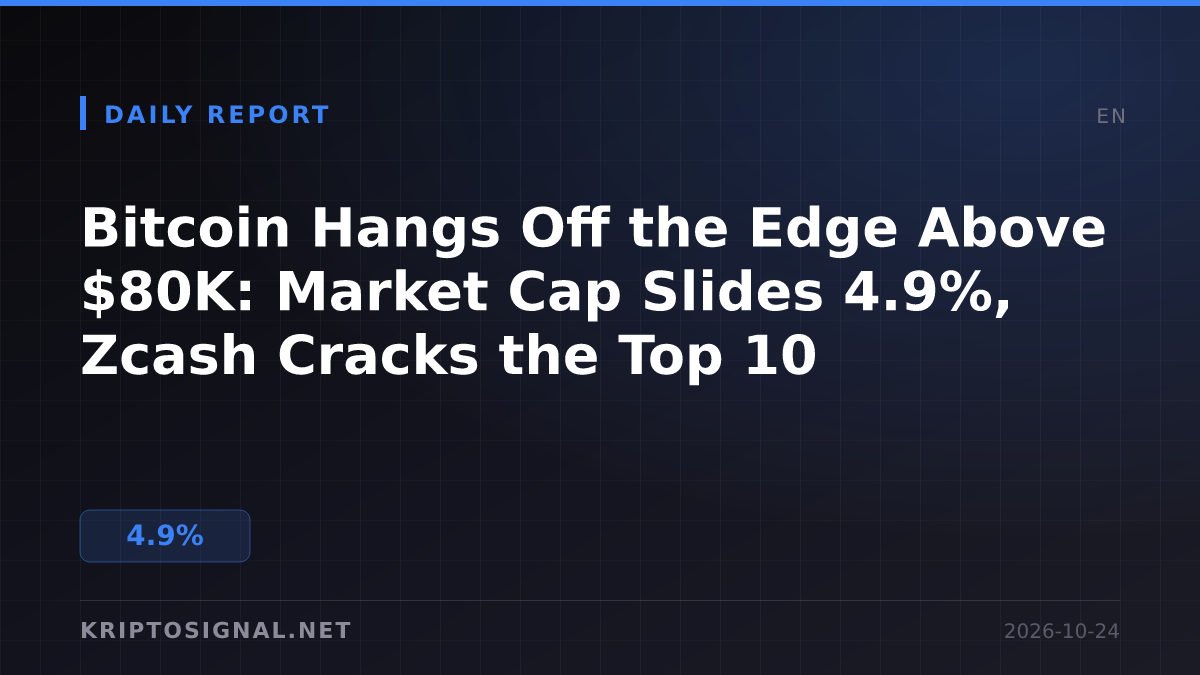 Bitcoin Hangs Off the Edge Above $80K: Market Cap Slides 4.9%, Zcash Cracks the Top 10