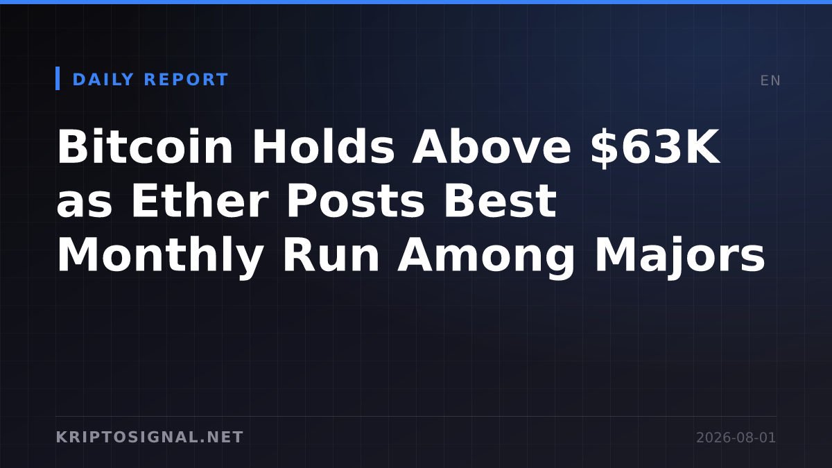 Bitcoin Holds Above $63K as Ether Posts Best Monthly Run Among Majors