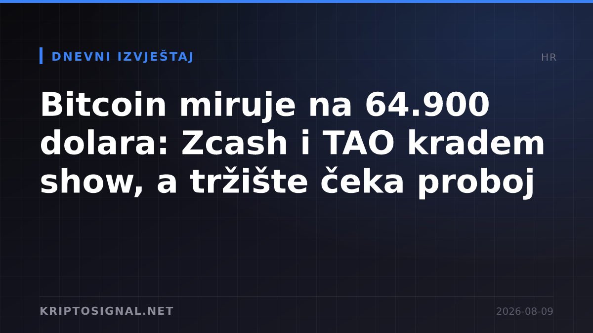 Bitcoin miruje na 64.900 dolara: Zcash i TAO kradem show, a tržište čeka proboj