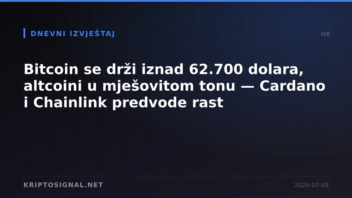 Bitcoin se drži iznad 62.700 dolara, altcoini u mješovitom tonu — Cardano i Chainlink predvode rast