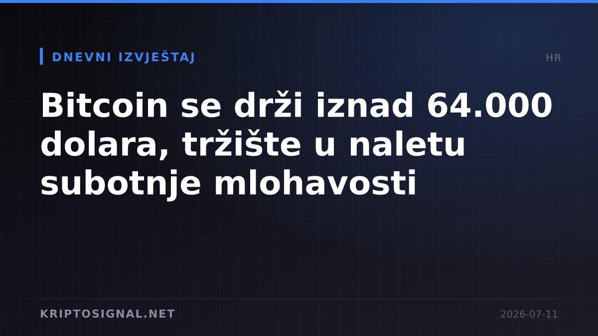 Bitcoin se drži iznad 64.000 dolara, tržište u naletu subotnje mlohavosti