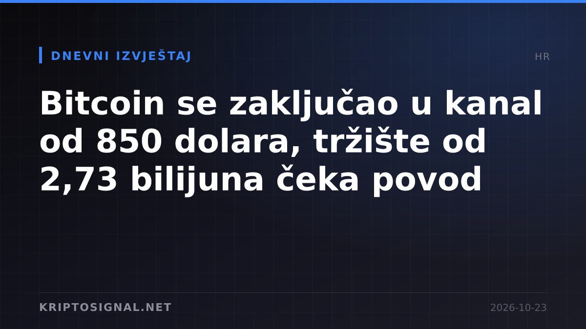 Bitcoin se zaključao u kanal od 850 dolara, tržište od 2,73 bilijuna čeka povod