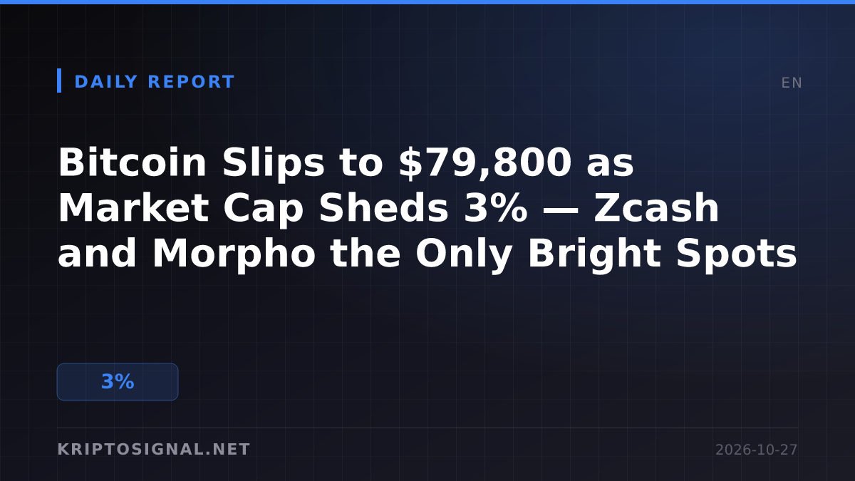 Bitcoin Slips to $79,800 as Market Cap Sheds 3% — Zcash and Morpho the Only Bright Spots