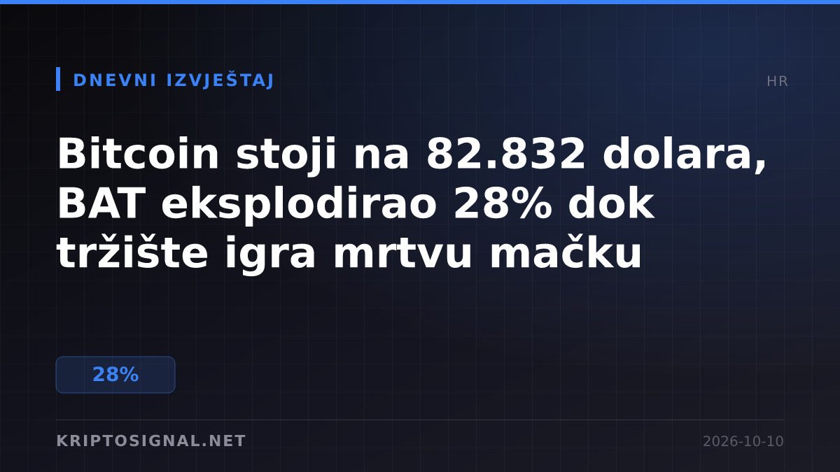 Bitcoin stoji na 82.832 dolara, BAT eksplodirao 28% dok tržište igra mrtvu mačku