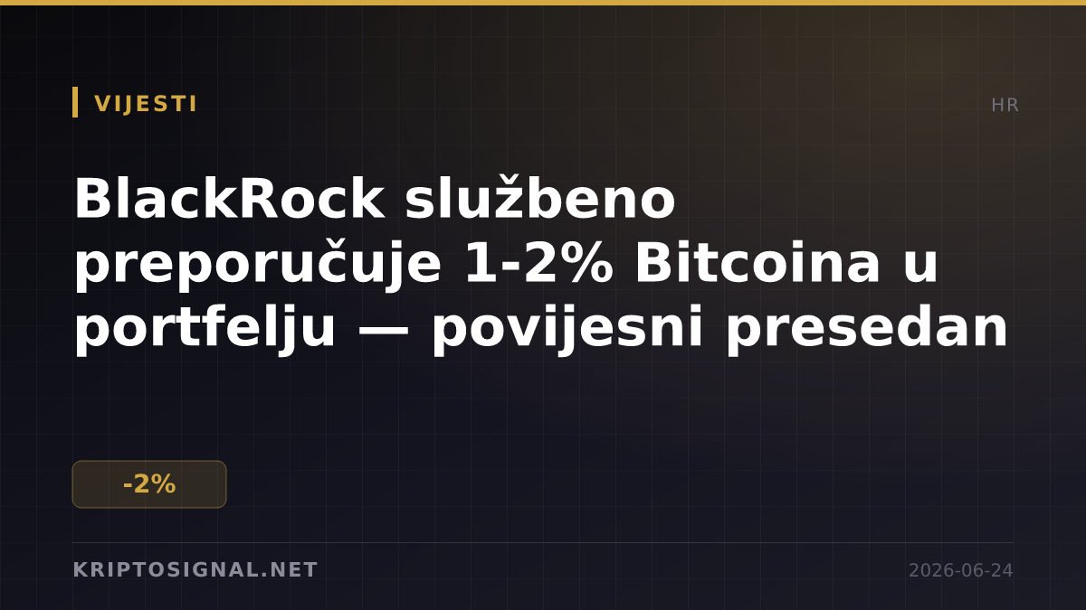 BlackRock službeno preporučuje 1-2% Bitcoina u portfelju — povijesni presedan