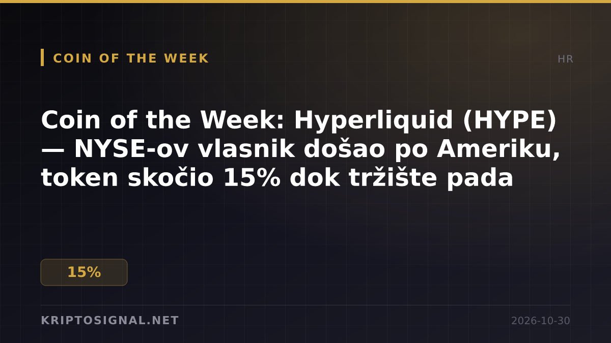 Coin of the Week: Hyperliquid (HYPE) — NYSE-ov vlasnik došao po Ameriku, token skočio 15% dok tržište pada