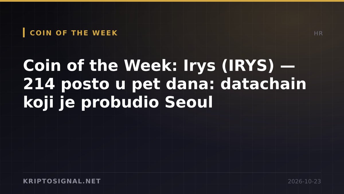 Coin of the Week: Irys (IRYS) — 214 posto u pet dana: datachain koji je probudio Seoul