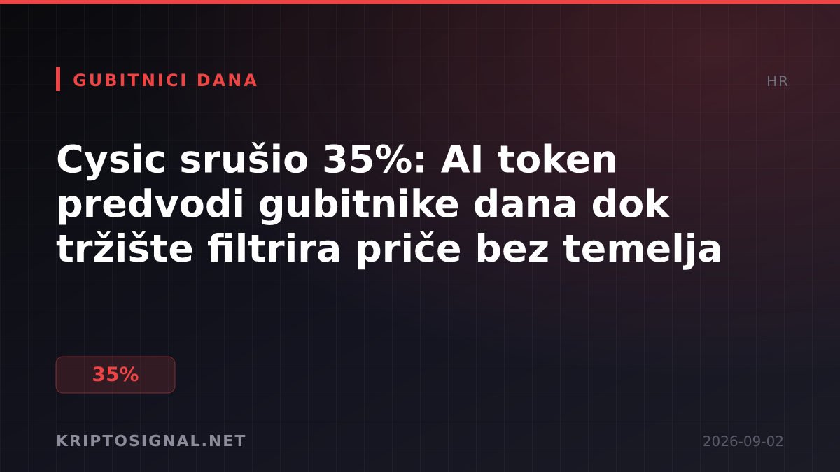 Cysic srušio 35%: AI token predvodi gubitnike dana dok tržište filtrira priče bez temelja