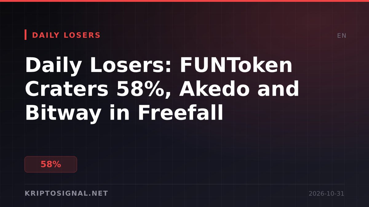 Daily Losers: FUNToken Craters 58%, Akedo and Bitway in Freefall