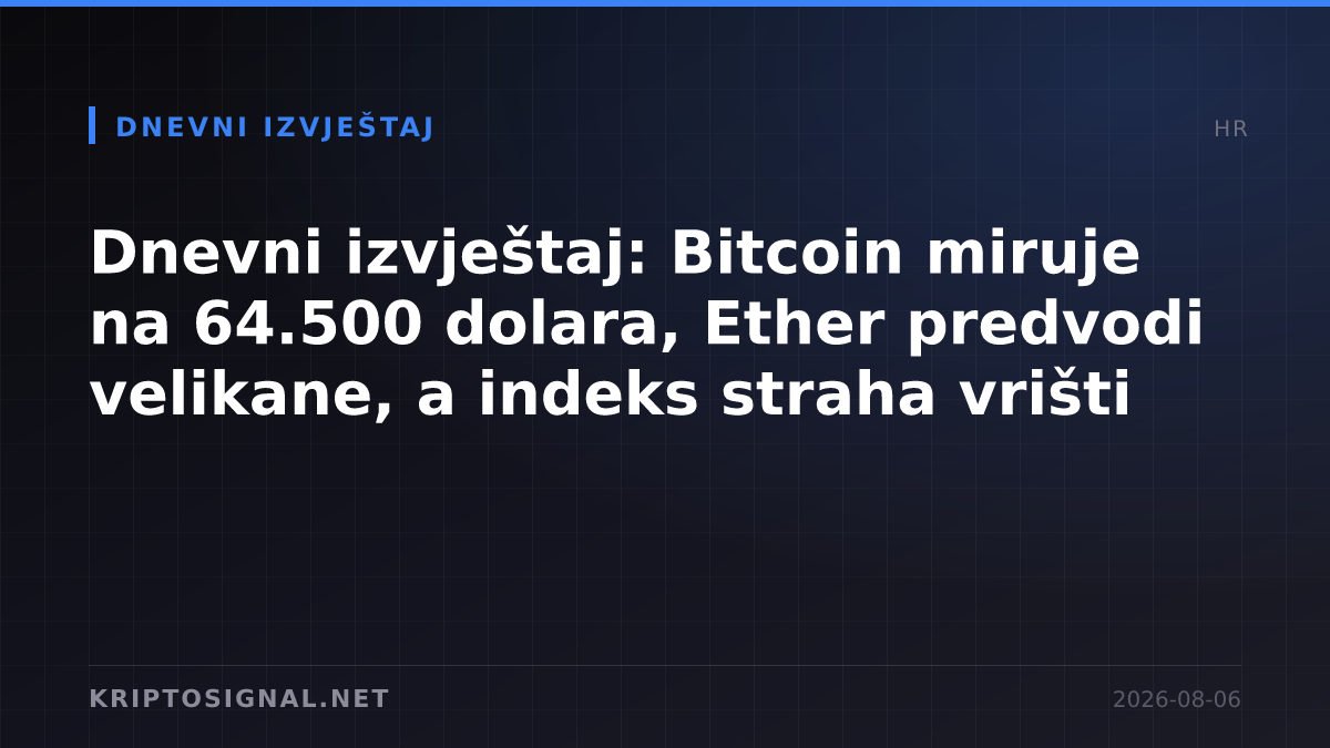 Dnevni izvještaj: Bitcoin miruje na 64.500 dolara, Ether predvodi velikane, a indeks straha vrišti