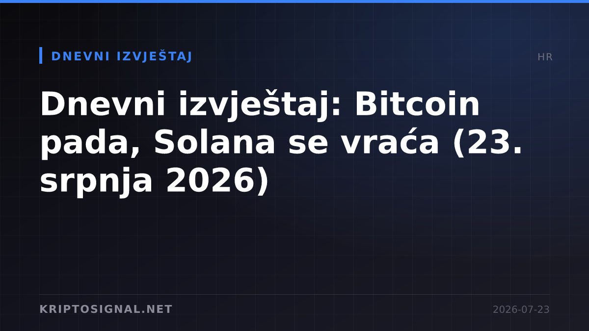 Dnevni izvještaj: Bitcoin pada, Solana se vraća (23. srpnja 2026)