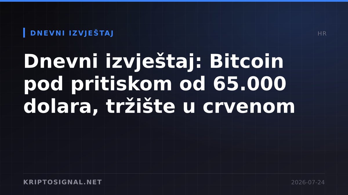 Dnevni izvještaj: Bitcoin pod pritiskom od 65.000 dolara, tržište u crvenom