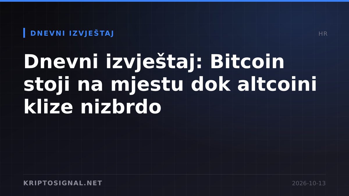 Dnevni izvještaj: Bitcoin stoji na mjestu dok altcoini klize nizbrdo