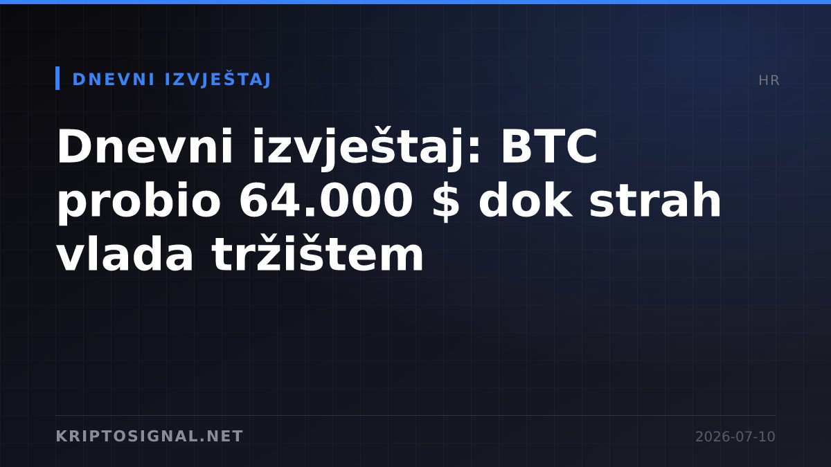 Dnevni izvještaj: BTC probio 64.000 $ dok strah vlada tržištem