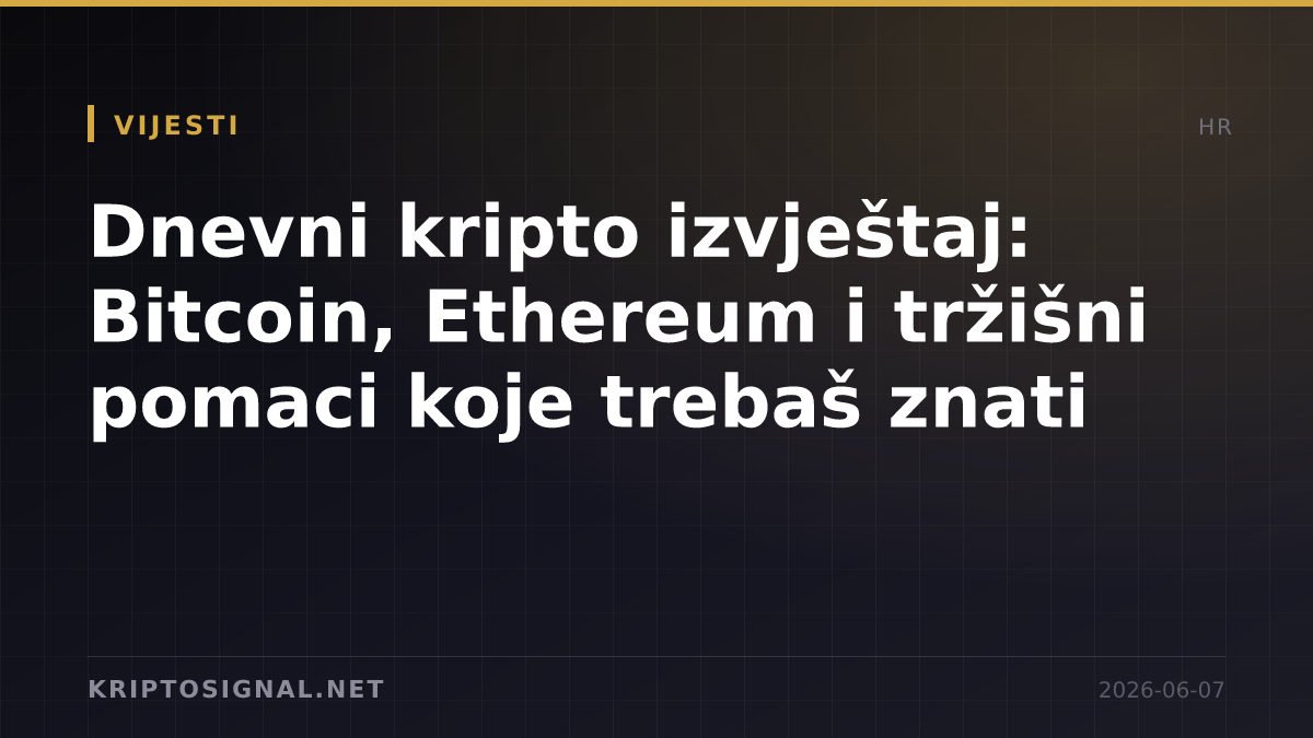 Dnevni kripto izvještaj: Bitcoin, Ethereum i tržišni pomaci koje trebaš znati