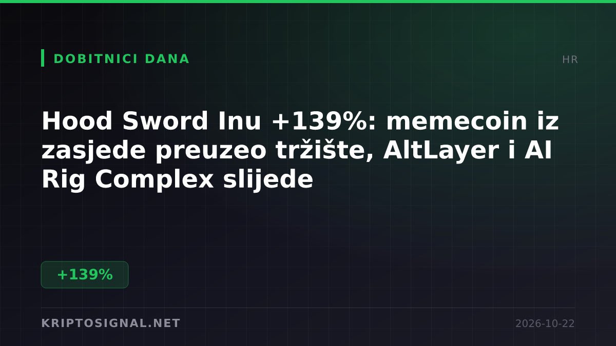 Hood Sword Inu +139%: memecoin iz zasjede preuzeo tržište, AltLayer i AI Rig Complex slijede