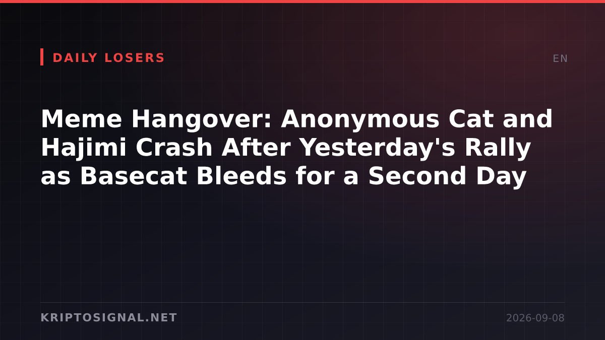 Meme Hangover: Anonymous Cat and Hajimi Crash After Yesterday's Rally as Basecat Bleeds for a Second Day
