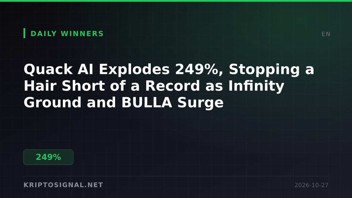 Quack AI Explodes 249%, Stopping a Hair Short of a Record as Infinity Ground and BULLA Surge