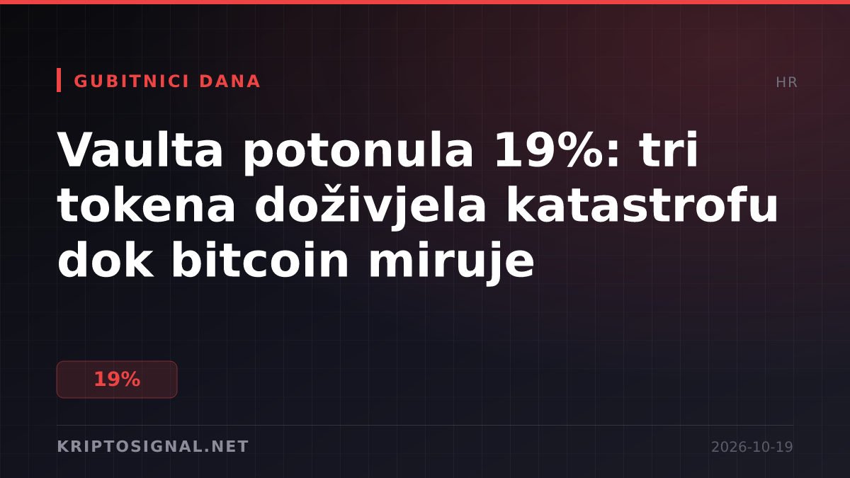 Vaulta potonula 19%: tri tokena doživjela katastrofu dok bitcoin miruje